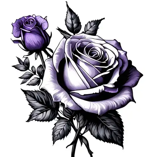 Bouquet With A Violet Flower An Open Rose And A Smaller Close Rose