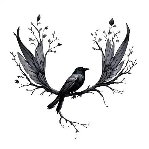 1 Black Crow Earthy Feminine Fairy Wings In Tree