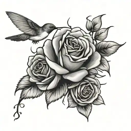 Shoulder Tattoo Of Roses With A Small Hummingbird And Butterfly
