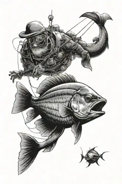 Sun Sea Fishing Fish With Cape In Space