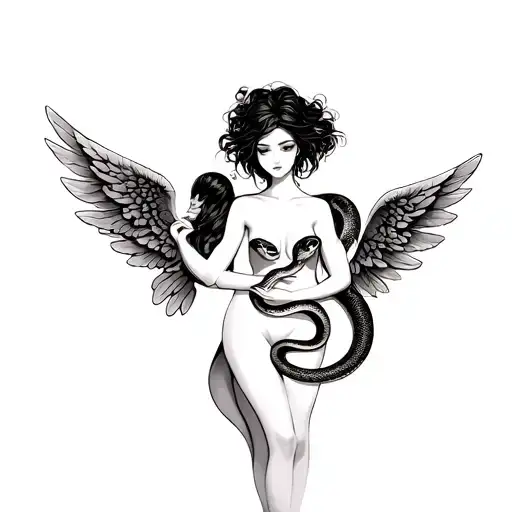 Sexy Angel Friends With Snake Earthy Feminine Fairy