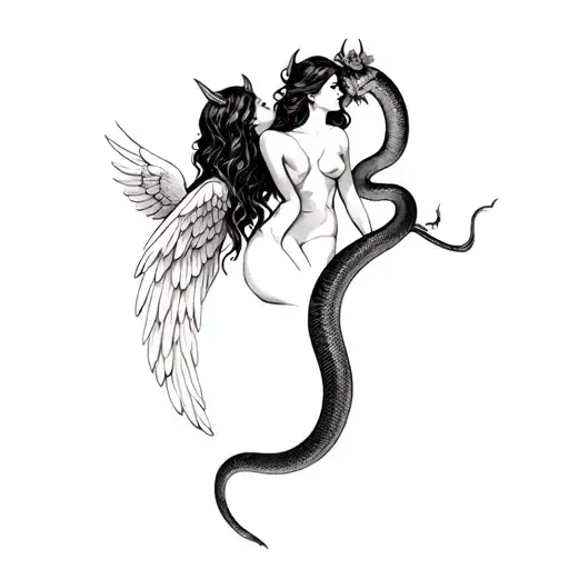 Sexy Angel Friends With Snake Earthy Feminine Demon In Morning Glory