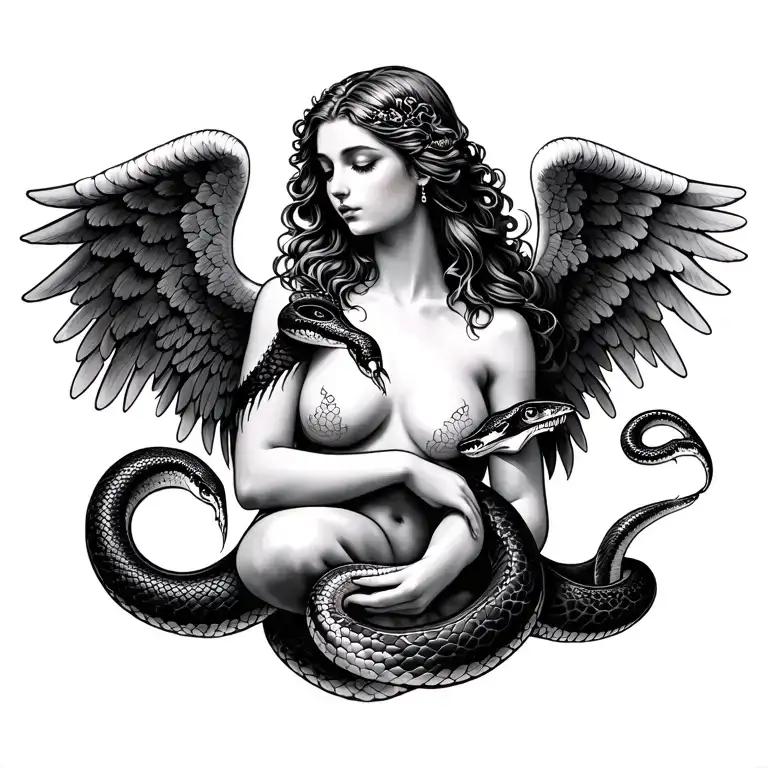 Sexy Angel Taking Care Of A Snake