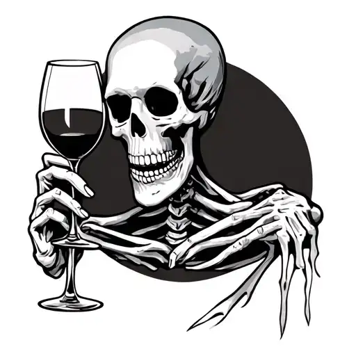 Skeleton Holding Wine Glass Filled