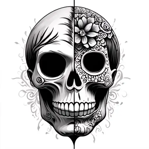 Half Voodoo Man And Half Sugar Candy Skull