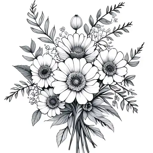 Draw Me A Fine Line Birth Flower Bouquet With May October November December