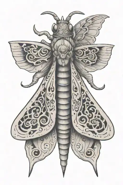 A Sketchy Moth Design Incorporating Symbols Representing The Client's Interests
