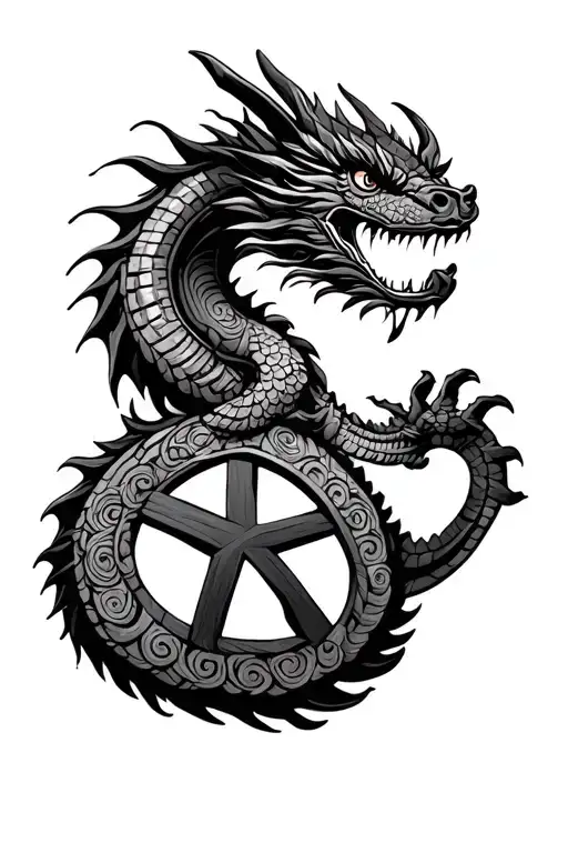 Mayan Dragon With Mayan Peace Symbol