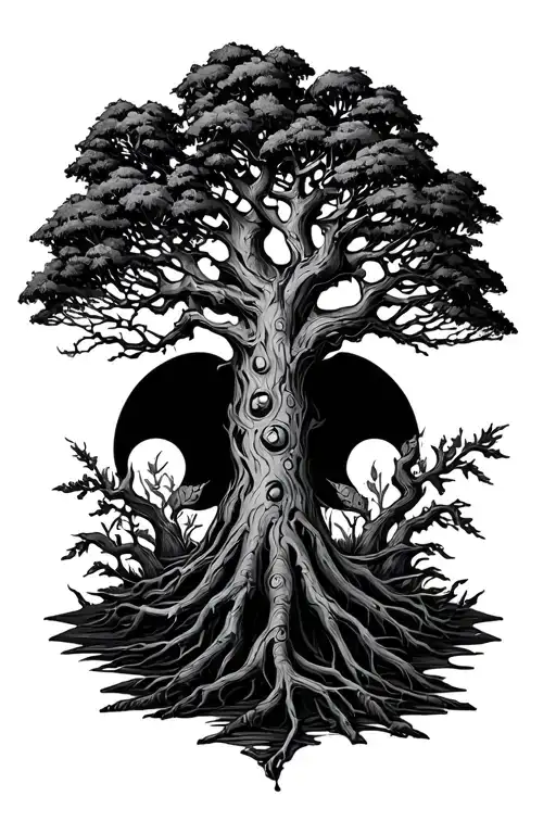 Compas And Tree Growing Branches