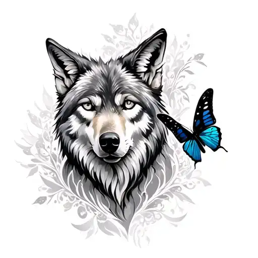 Wolf And Butterfly In Color