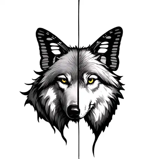 Half Wolf Head And Half Butterfly