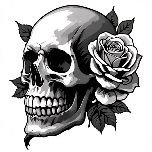 Skull Tattoo With Rose Surrounded