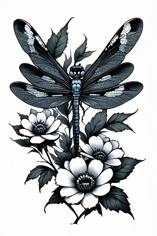 Dragonfly With Flowers