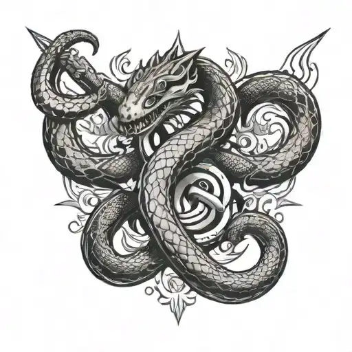 Two Pythons Wrapped Around Two Crossed Swords With Flames And A Hindu Aum Sign