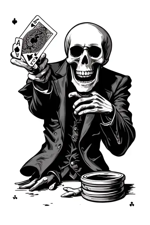 Drunk Skeleton Holding Playing Card