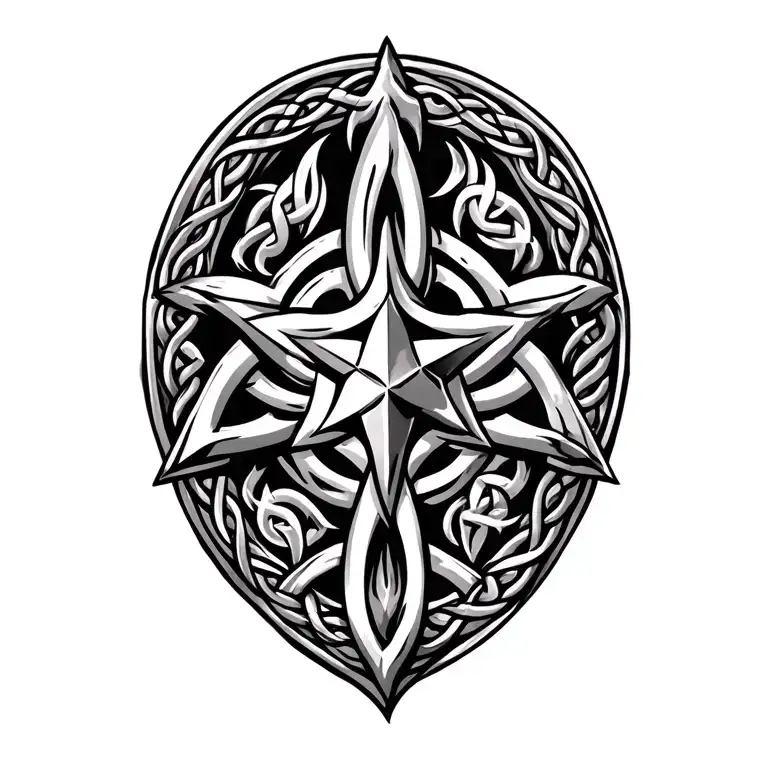 North Star With Celtic Knot Pattern Emitting From It Like A Round Family Crest