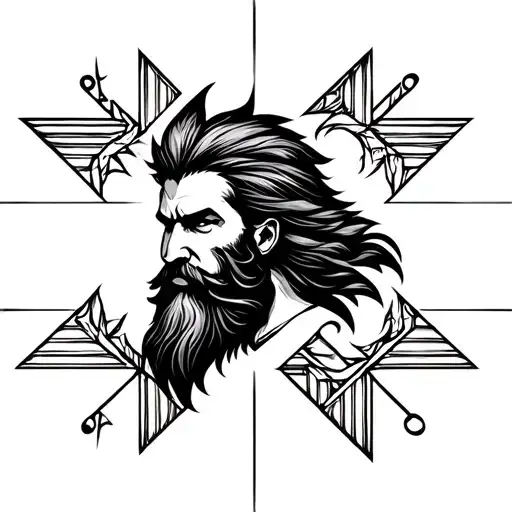 Antique Warrior Bearded Geometric Background Black And White