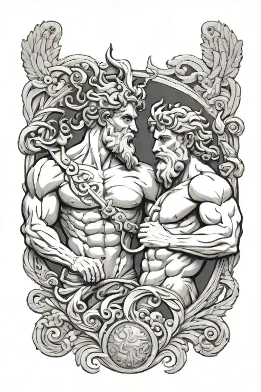 Greek Mythology Inspired Tattoo Featuring Zeus And Atlas