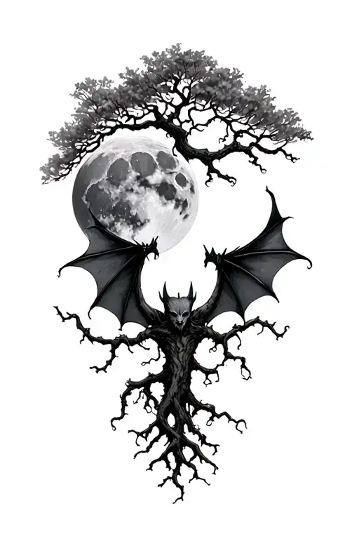 Poison Tree Branches With A Moon Under It And Bat Wings