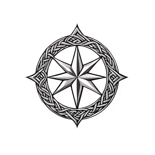 North Star With Celtic Knot Pattern Emitting From It Like A Round Family Crest