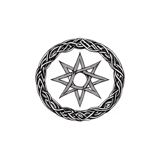 North Star With Celtic Knot Pattern Emittinginternally From It Like A Round Family Crest