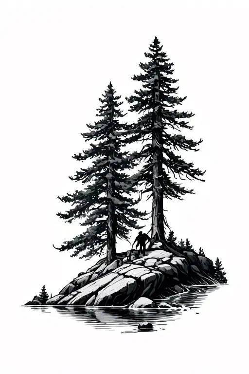 Mountain Range Trees River Rock Climber