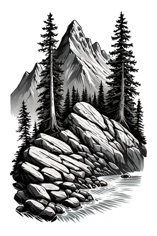 Mountain Range Trees River Rock Climber