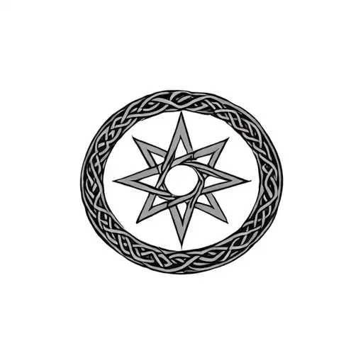North Star With Celtic Knot Pattern Emittinginternally From It Like A Round Family Crest