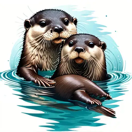 Biblical And Otters Swimming