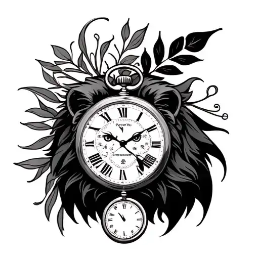 Lion And Pocket Watch And A Plant Decoration