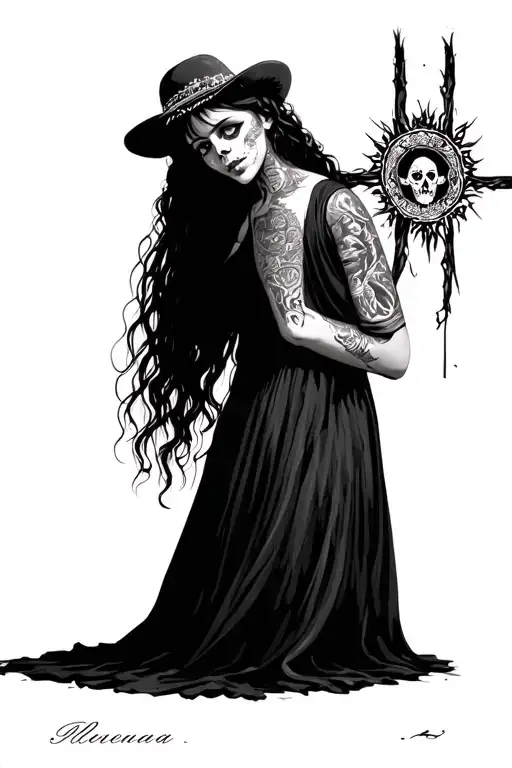 Mexican Girl With A Moved Look Who Sees The Holy Death Looking At Her