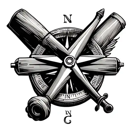 Compass With Fishing Rod Crossed