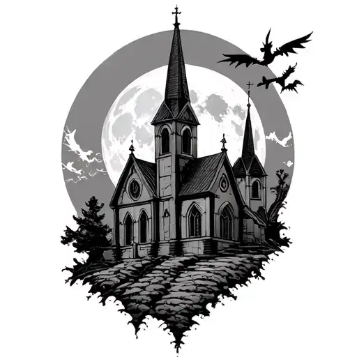 Full Moon And Gothic Church Nestled