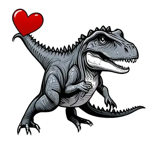 Cute Simple Line Drawing Of A Trex Holding A Heart