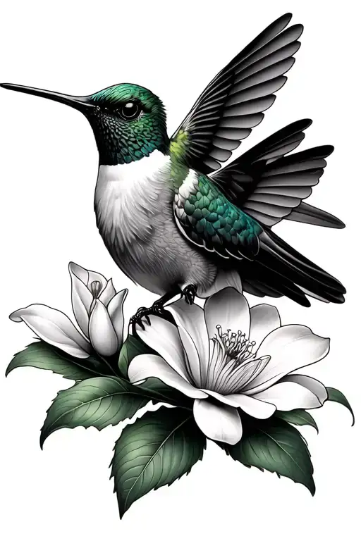 Hummingbird And Gardenia Flower