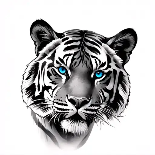 Tiger With Blu Eyes Looking Forward Through Brush