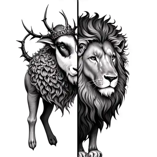 Half Lamb And Half Lion With Thorn Crown
