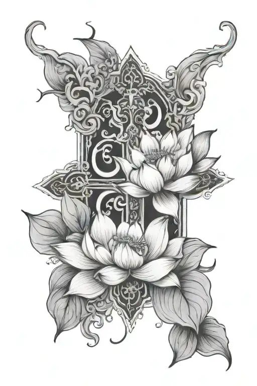 Cross And Death In The Middle Of A Lotus Flower