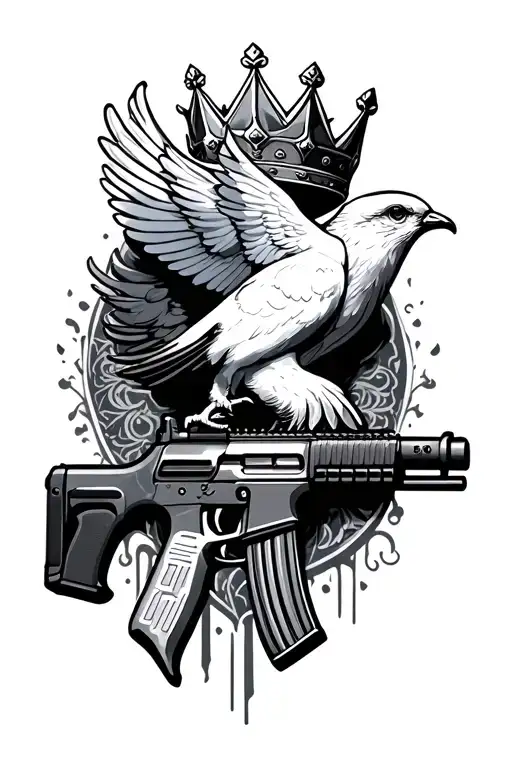 Dove With Crown And Ak 47 Rifle