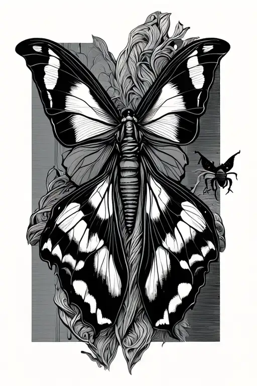 Two Intersecting Moebius Strips With A Moth Situated On Botoo Right Third Of Main Image