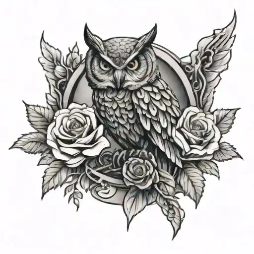 A Dark And Mysterious Tattoo Of An Owl In A Torture Device Surrounded By Roses
