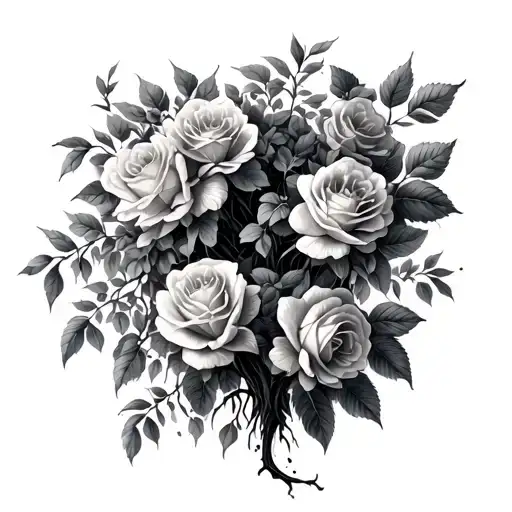 Willow Tree And Roses Growing