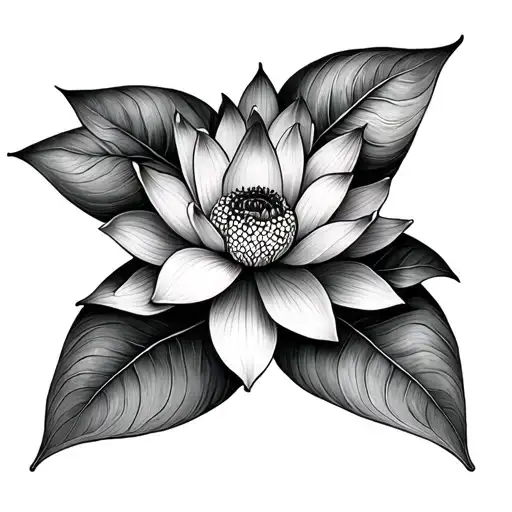Symmetrical Lotus Flower Leavs Brunches And Dot Work