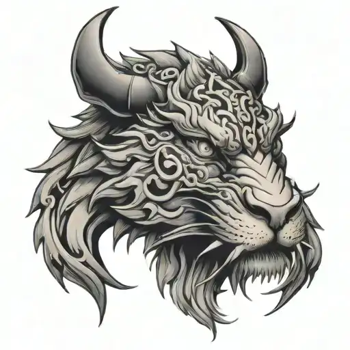 Dragon And Sheep And Tiger Head