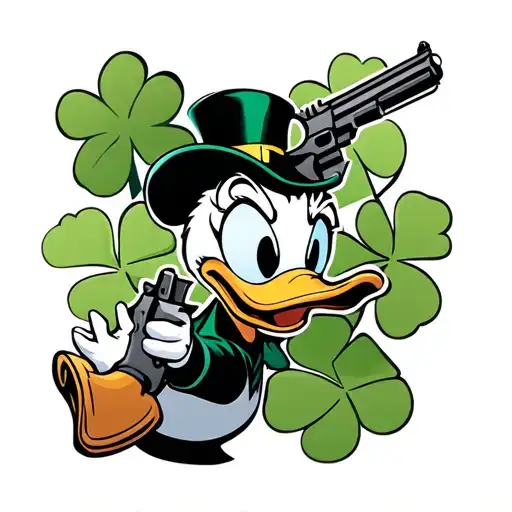 Donald Duck With A Gun And A Four-leaf Clover