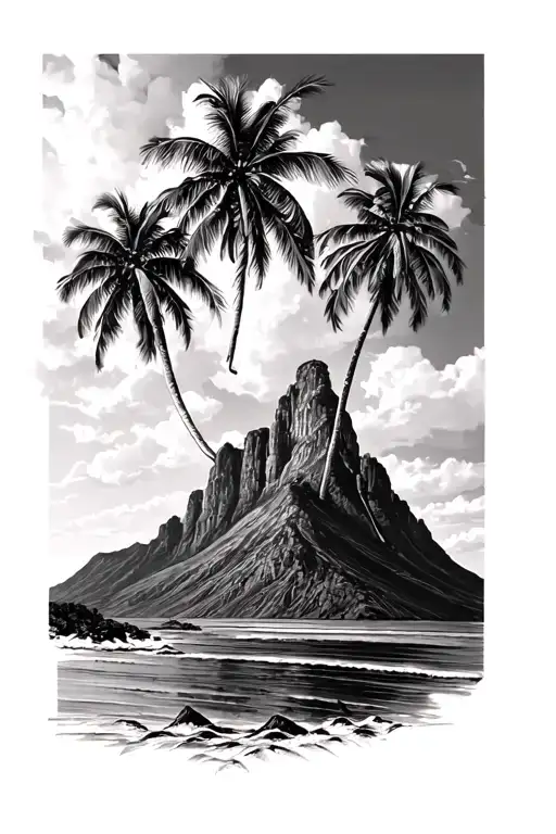 Table Mountain And Palm Trees In South Africa Outlined