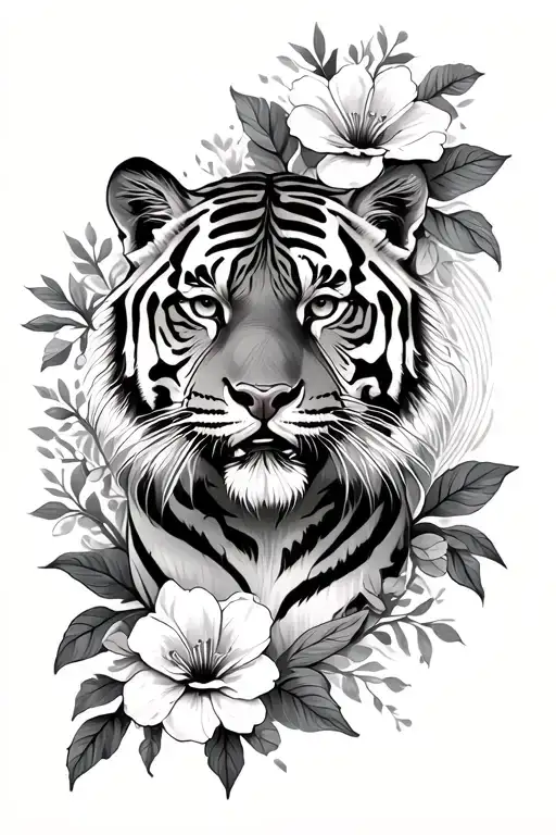 Tiger And Flowers Wrapped