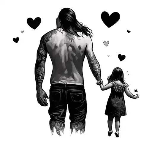 Father Daughter Holding Hand And Baby Girl In Arms