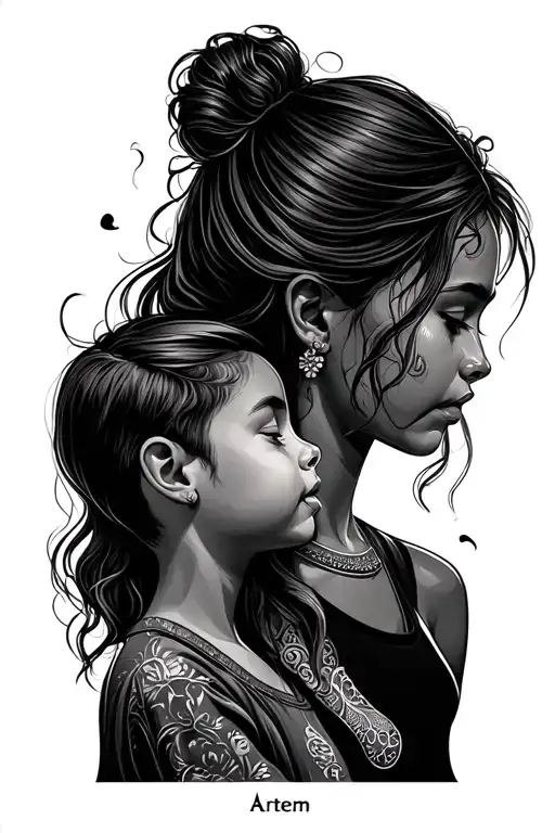 Mom And Son Outline Tattoo With Name Artem