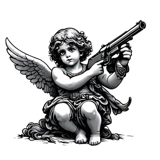 Traditional Evil Cupid Holding A Gun